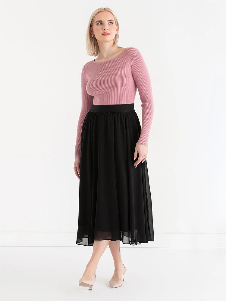 Chiffon A-Line Midi Skirt