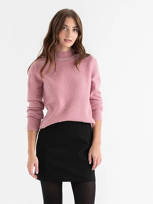 Mock Neck Pearl Pullover Sweater