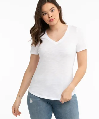 V-Neck Curved Hem Tee