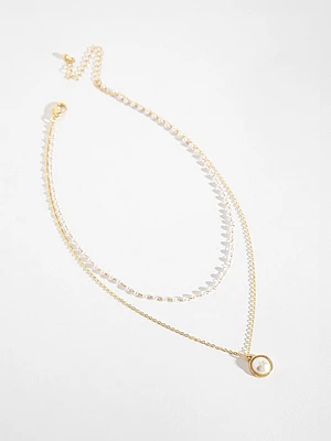 Layered Pearls & Solitaire Pendant Gold Necklace