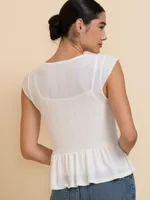 Short Sleeve Peplum Top with Tank