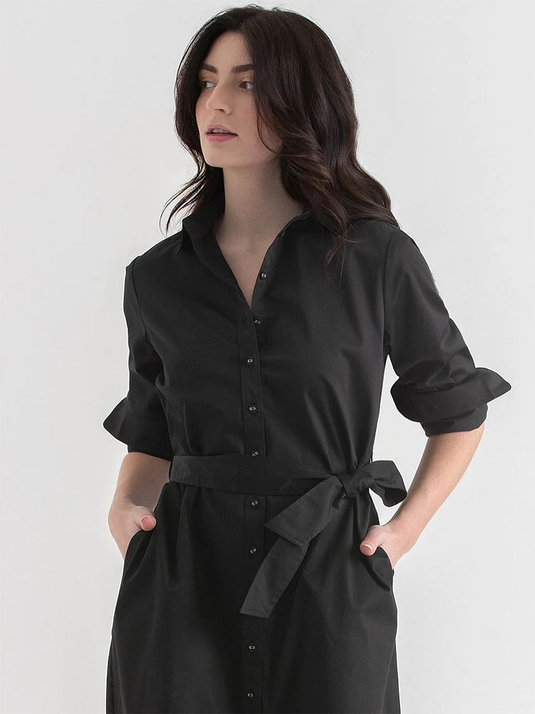 Roll Sleeve Shirtdress with Belt