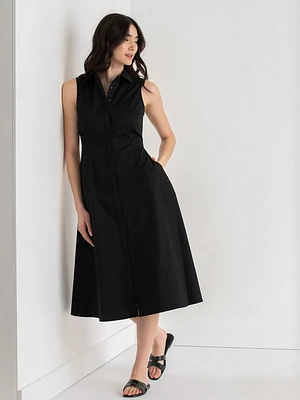 Sleeveless Midi Shirtdress with Back Cutout Luxe Poplin