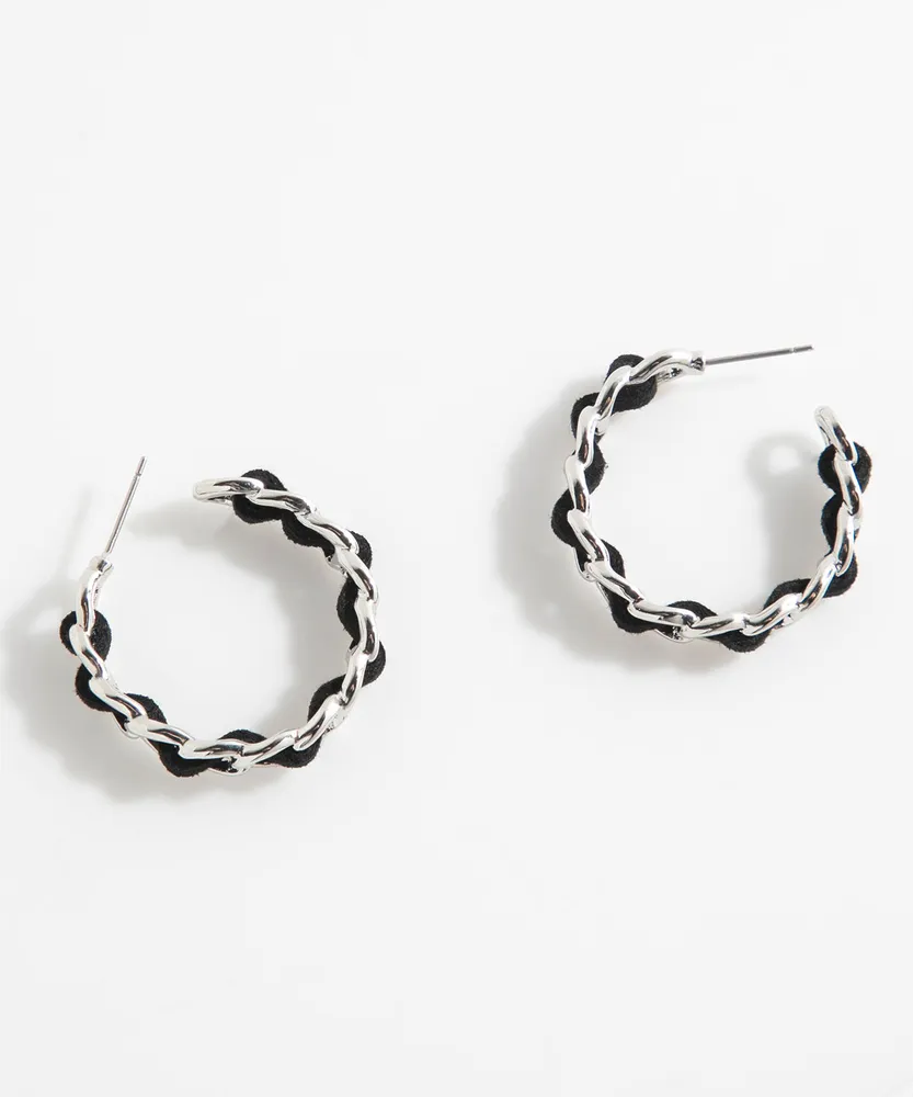 Silver and Black Chain Link Hoop Earrings