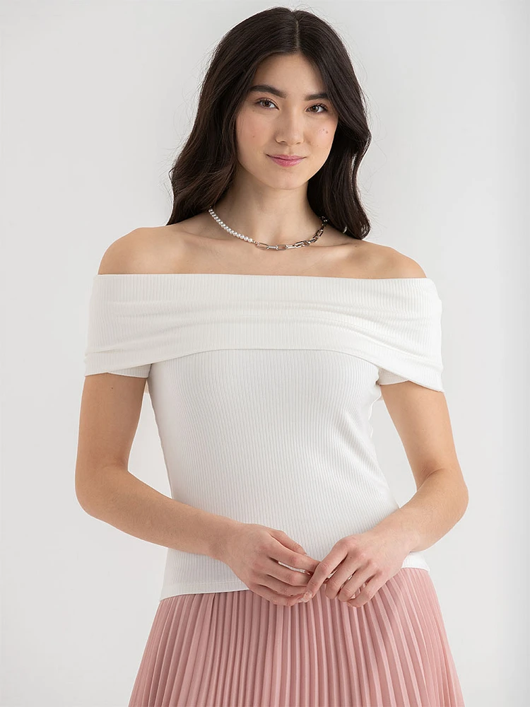 Off Shoulder Ribbed Top