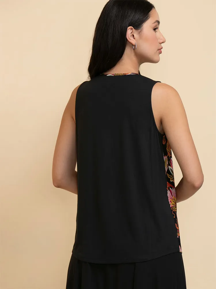 Sleeveless Mix Media Henley Top