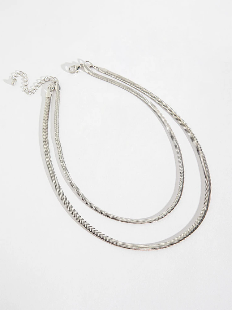 Layered Snake Chain Necklace in Silver