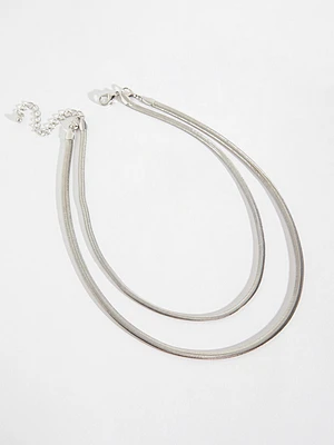 Layered Snake Chain Necklace in Silver