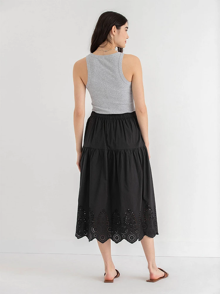 Midi Skirt with Eyelet Hem Detail