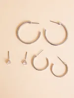 Trio Pack Silver Studs and Hoops