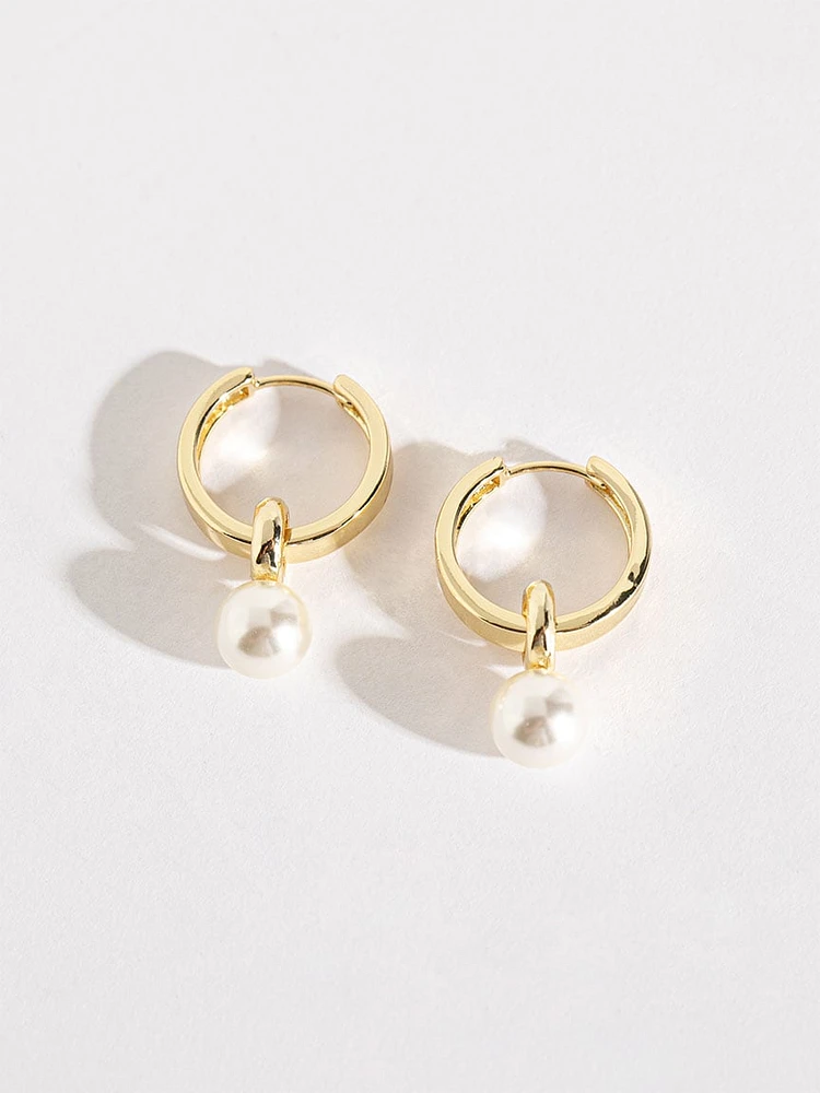 Pearl Drop Gold Huggie Earrings