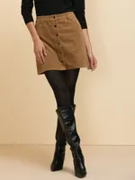 Button-Front Wide Wale Corduroy Skirt