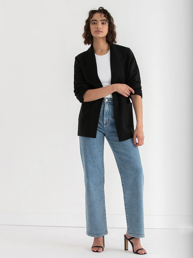 Notched Lapel Blazer Sweater