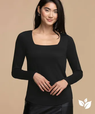 Eco-Friendly Mesh-Lined Square Neck Top