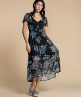 Smocked Waist Flowy Dress with Flutter Sleeves