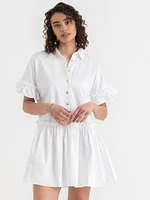 Short Sleeve Luxe Poplin Dress with Ruffles