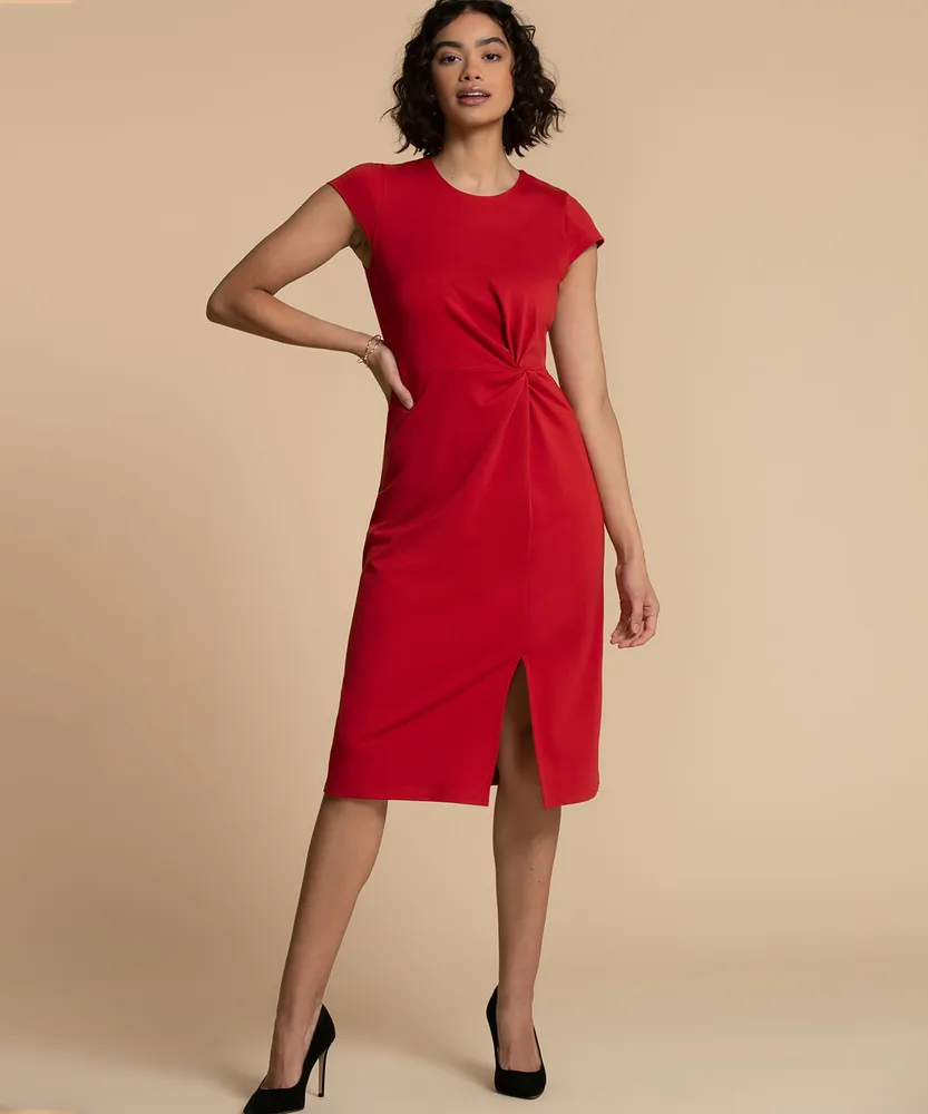 Short Sleeve Midi Dress with Knotted Side