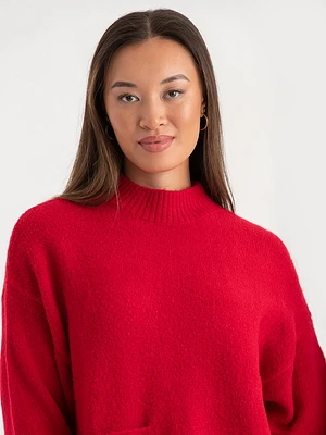 Mock Neck Pocket Tunic Sweater