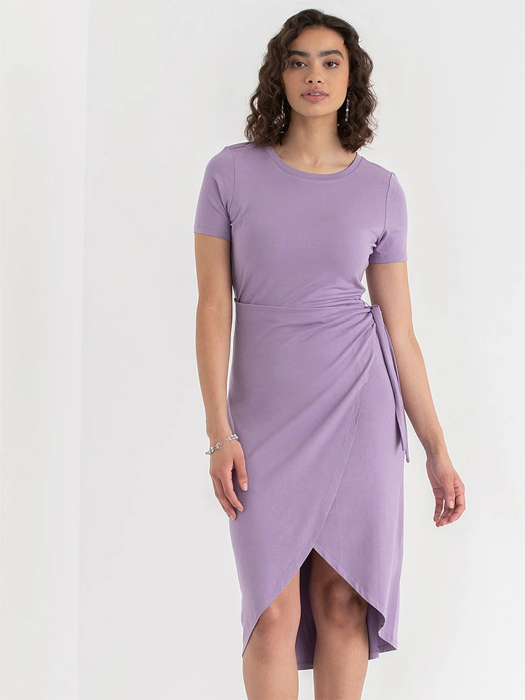 Crew Neck Short Sleeve Side Tie Dress