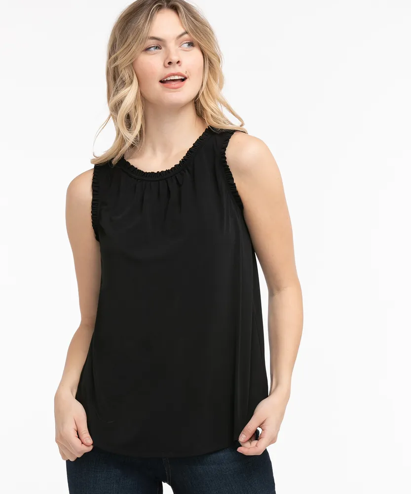 Sleeveless Ruffle Trim Top