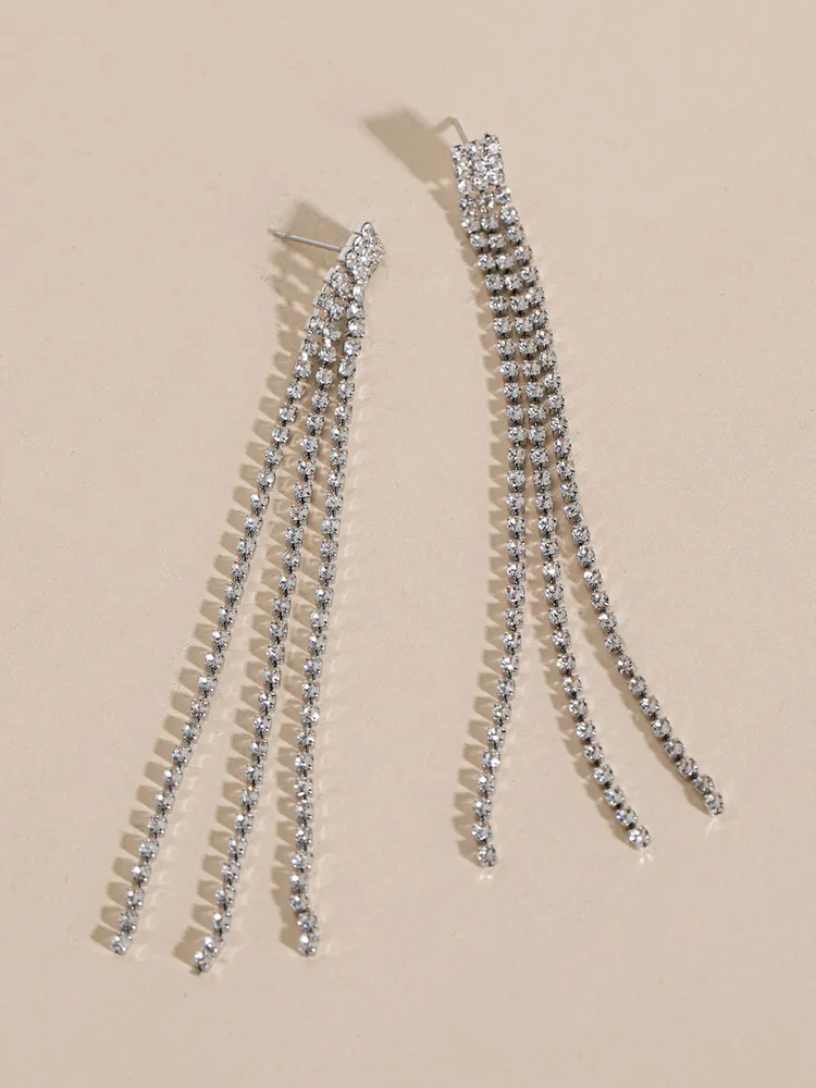Long Silver 3-Strand Earrings