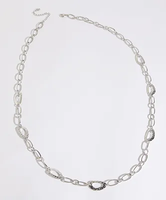 Long Chain Link with Hammered Oval