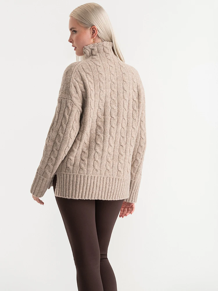 Mock Neck Cable Sweater