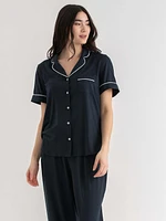 Short Sleeve Button Down Shirt with Crop Pant Sleep Set