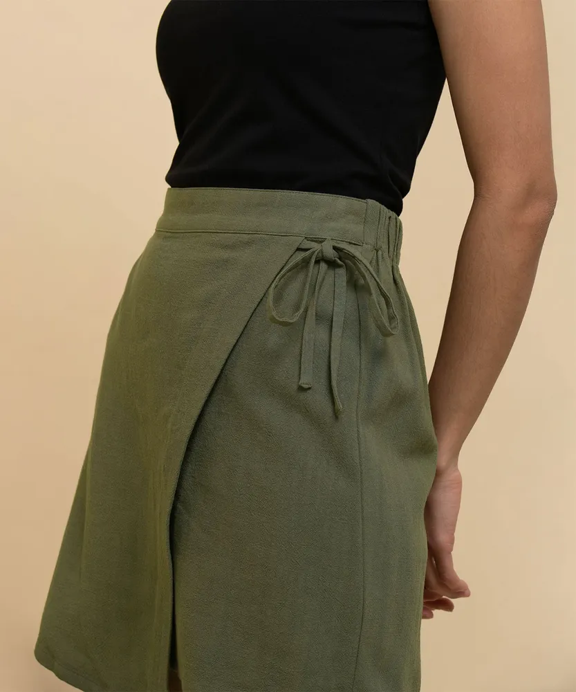 Meraki Asymmetric Hem Mini Wrap Skirt