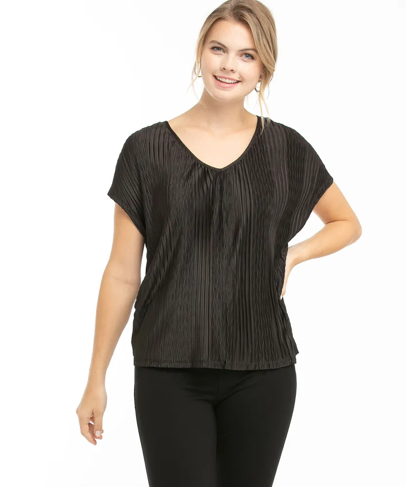 Plisse V-Neck Bubble Top