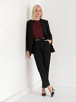 Collarless Open Front Blazer Crepe