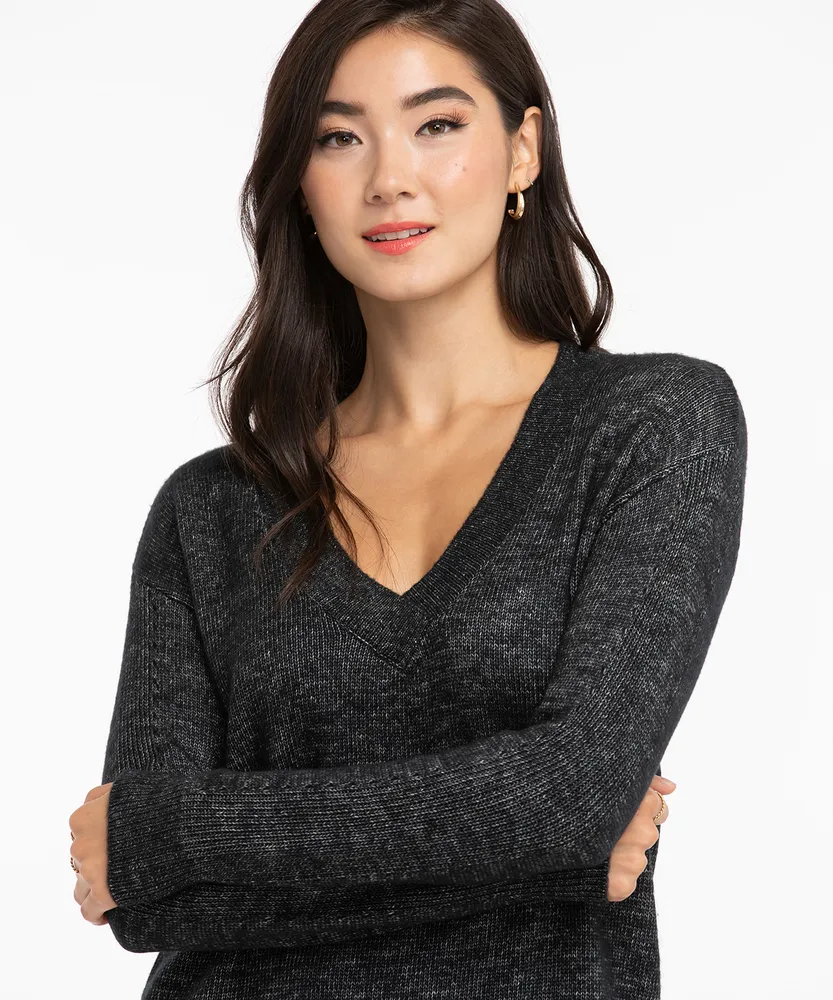 V-Neck Pointelle Sleeve Sweater