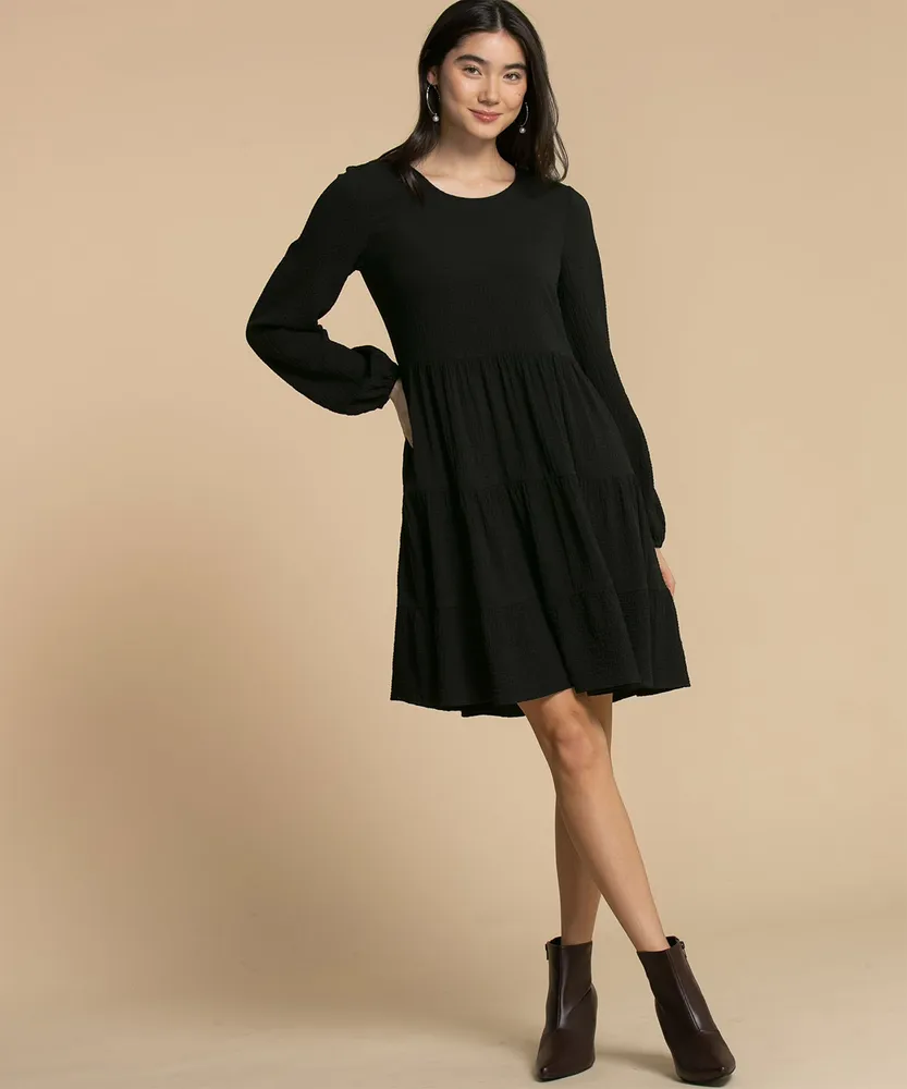 Long Sleeve Tiered Knee Length Dress