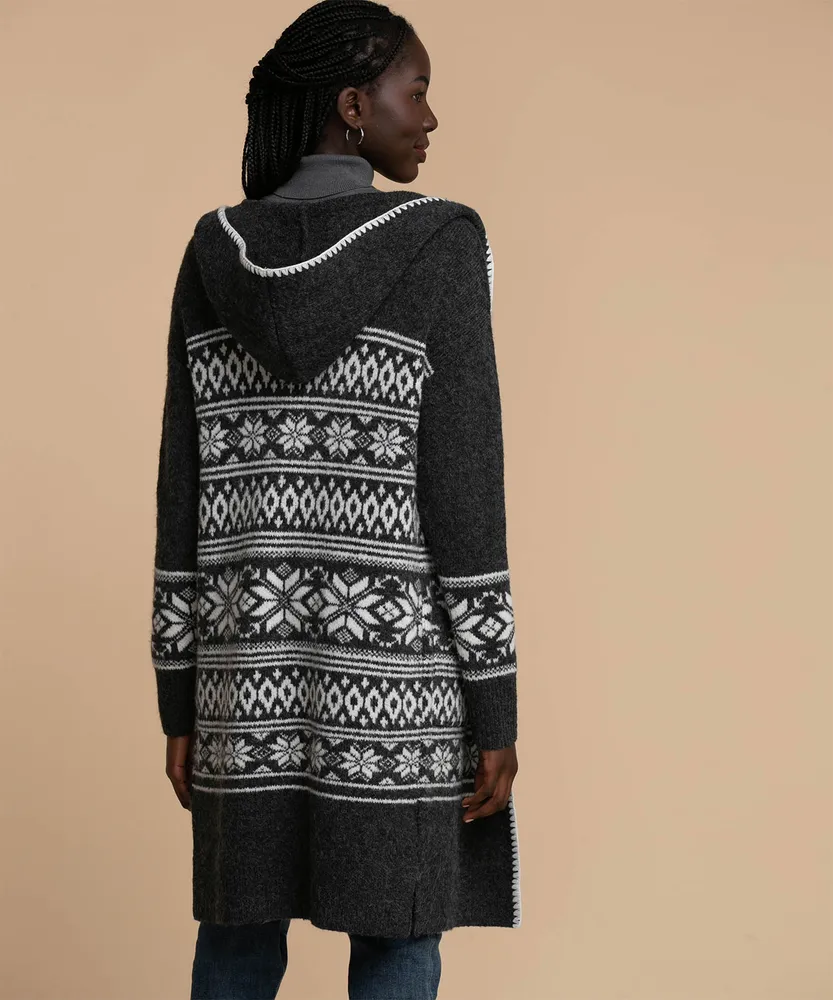 Hooded Fair Isle Duster Cardigan