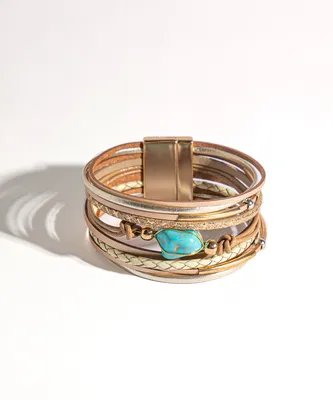 Turquoise Stone Layered Snap Bracelet