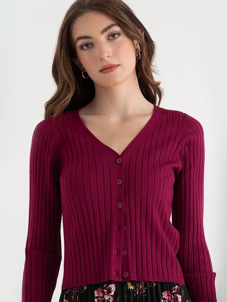 V-Neck Rib Cardigan