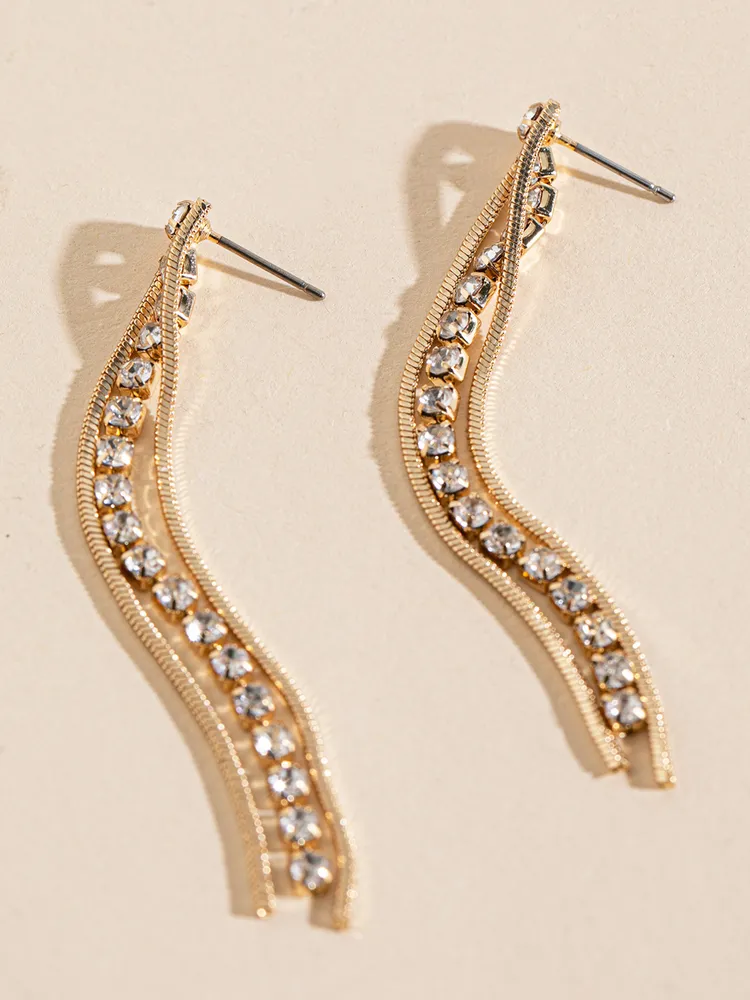 Gold Snake-Chain Earrings with Crystals