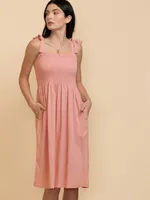 Smocked Linen Dress with Adjustable Straps