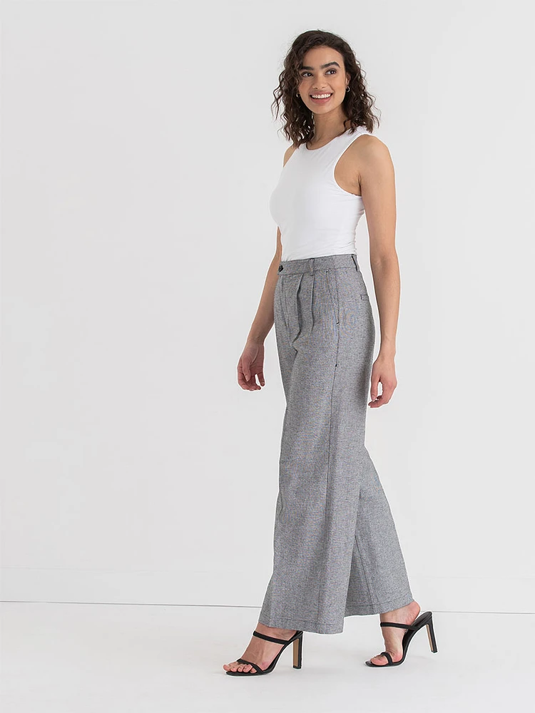 Linen Blend Wide Leg Pant