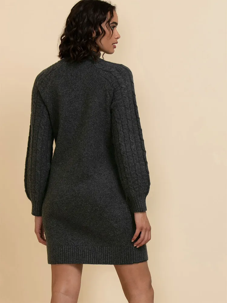 Mock Neck Cable Knit Sweater Dress