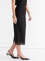 Lace Overlay Midi Skirt