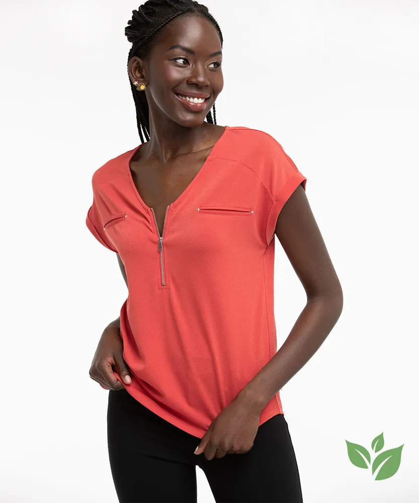 Eco-Friendly V-Neck Zipper Top