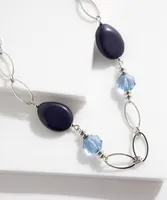 Long Chain Link Necklace with Blue Gems