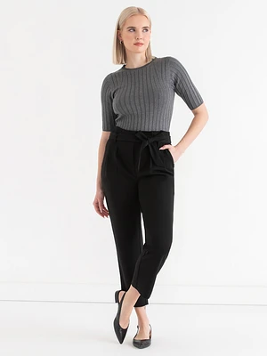 Tapered Ankle Pant with Tie Belt