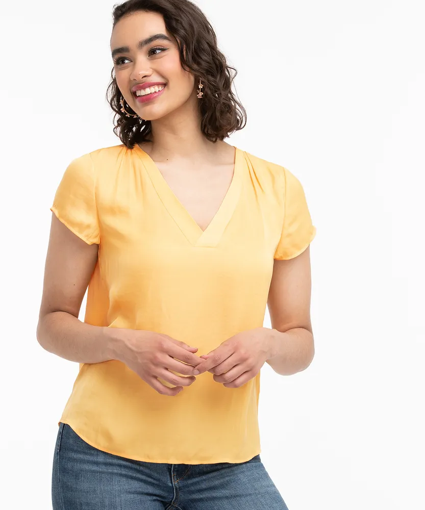 Cap Sleeve V-Neck Blouse