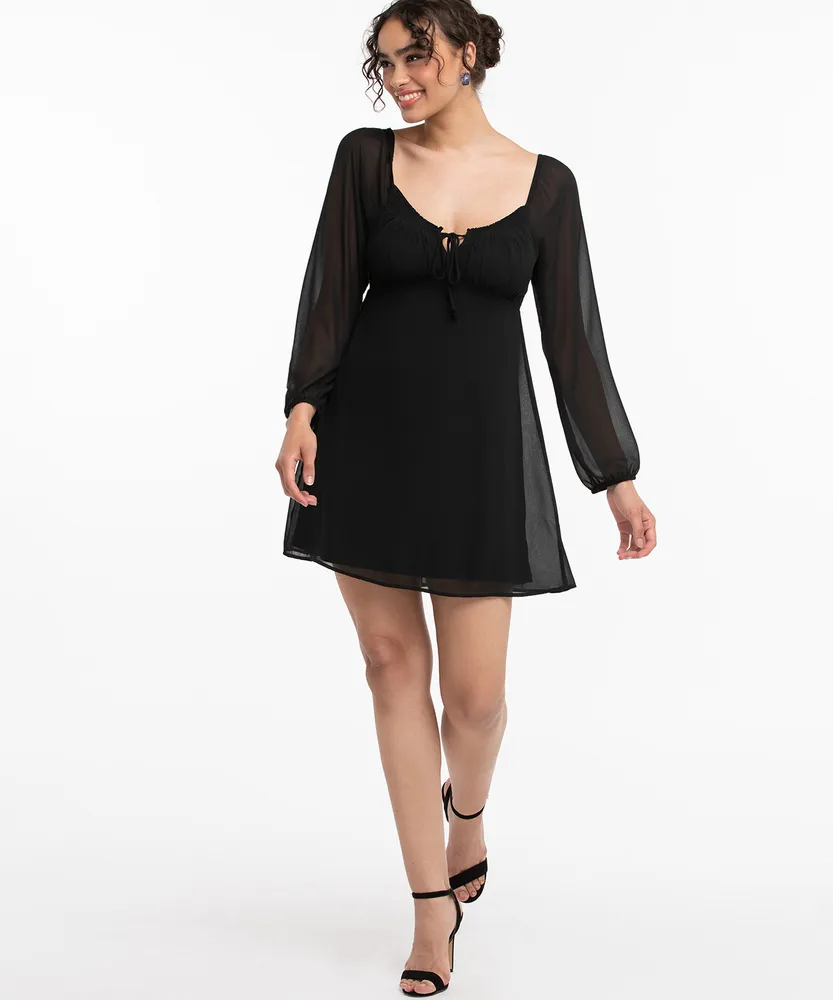 Long Sleeve Tie Neck Dress