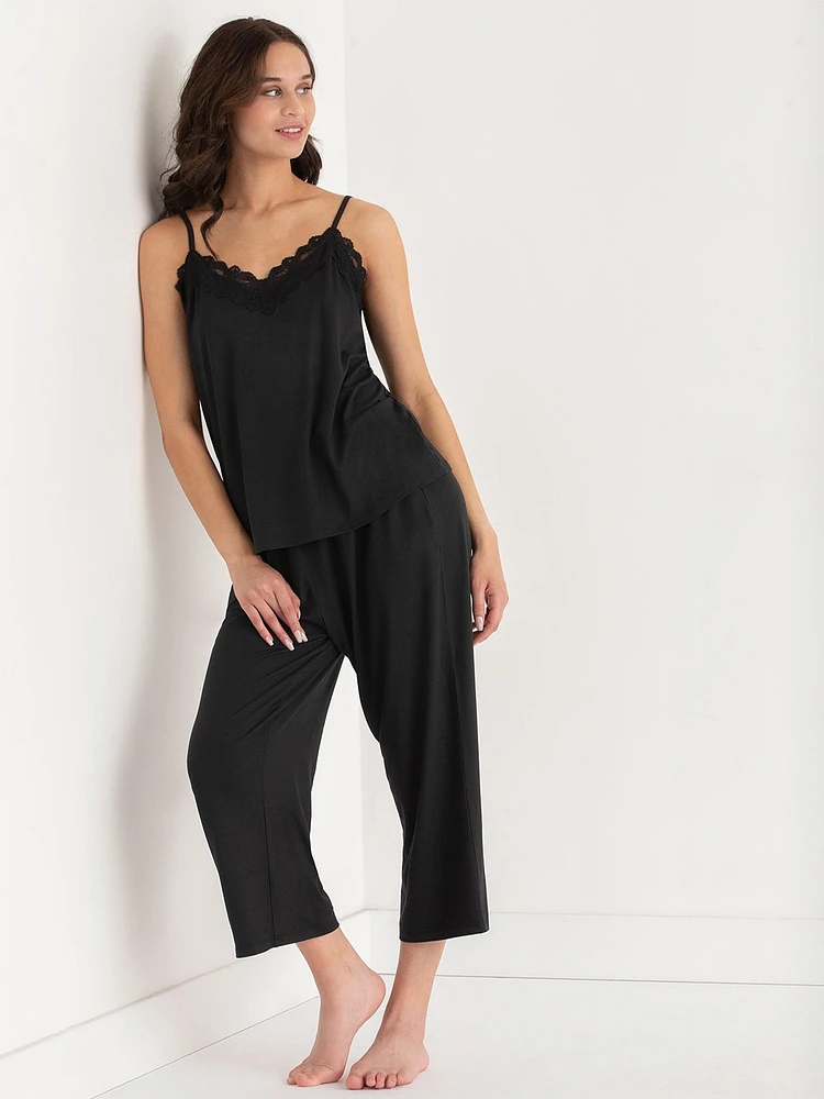 Lace Trim Cami with Crop Pant Sleepset