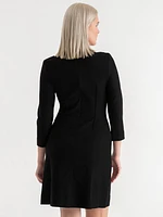 3/4 Sleeve A-Line Dress Luxe Ponte