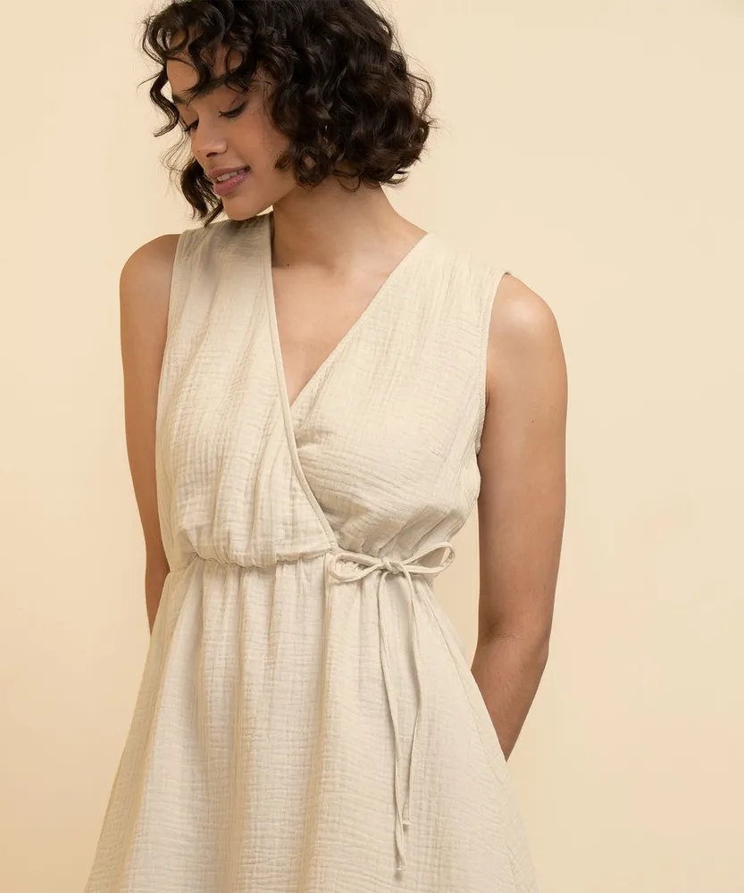Cap Sleeve Cross-Over Dress with Side-Tie