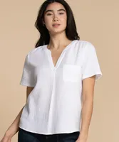 Short Sleeve Henley V-Neck Top